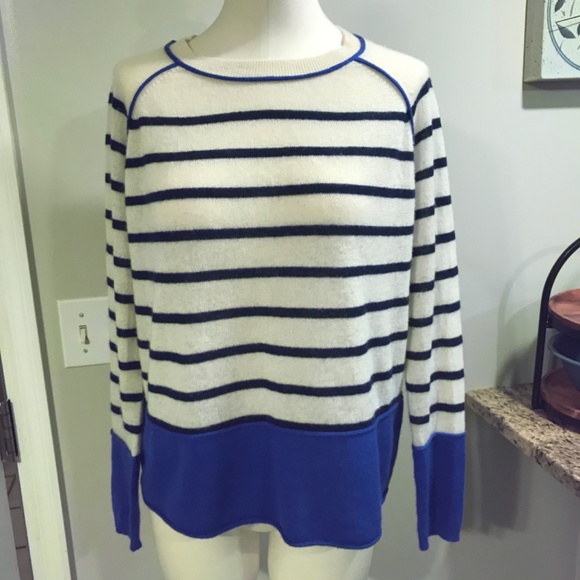 Iris & Ink 100% Cashmere striped oversized pullover sweater - Picture 9 of 15
